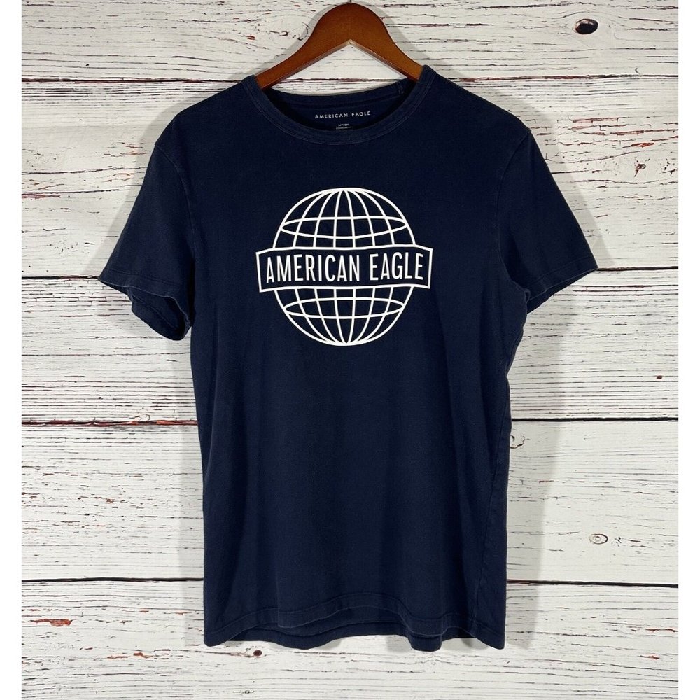 American Eagle Mens T-Shirt Solid Blue Preppy  Size Small Teen 100% Cotton